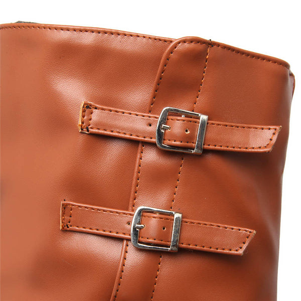 Round Toe Autumn Winter Women Zipper With Buckle Over The Knee Wedge Boots
