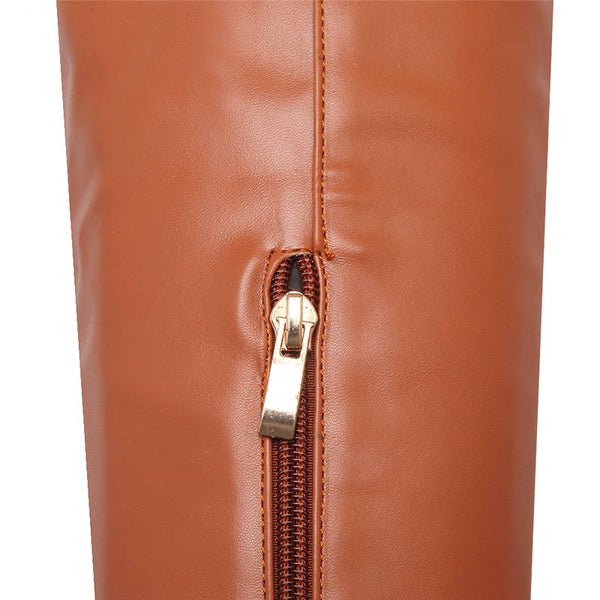 Round Toe Autumn Winter Women Zipper With Buckle Over The Knee Wedge Boots
