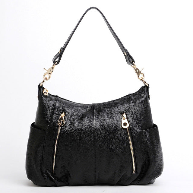 Oblique Leather Zipper Messenger Handbag