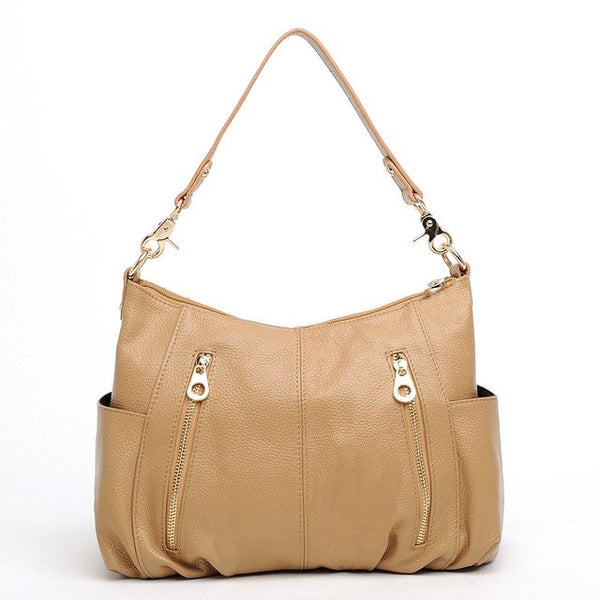 Oblique Leather Zipper Messenger Handbag