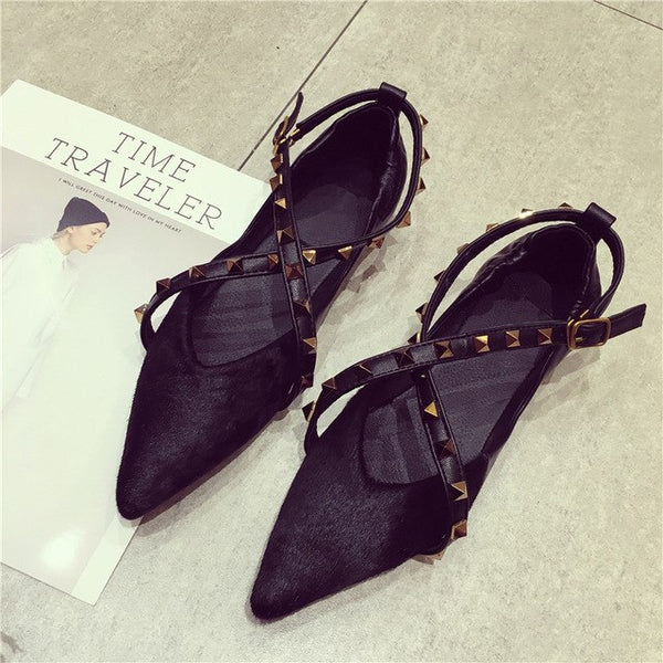 Sexy Women Pointed Toe Luxury Fashion Leopard Women's Flats Rivets Shoes