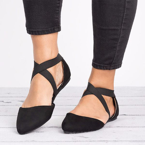 Women Leopard Two Piece Cross Strap Elastic Band Pointed Toe Flat Shoes