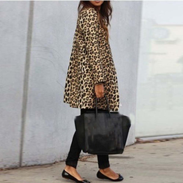 Women Leopard Sexy Warm Cardigan Leopard Print Long Coat