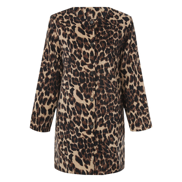 Women Leopard Sexy Warm Cardigan Leopard Print Long Coat
