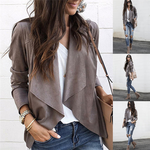 Women's Long Sleeve Lapel Coat Solid Simple Ladies Slim Casual Fashion Suit Cardigan Jacket Outwear