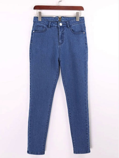 Women's HOT Fashion Stylish Sexy Long Mid Waist Skinny Pencil Blue Denim Back Zipper Stretch Jeans