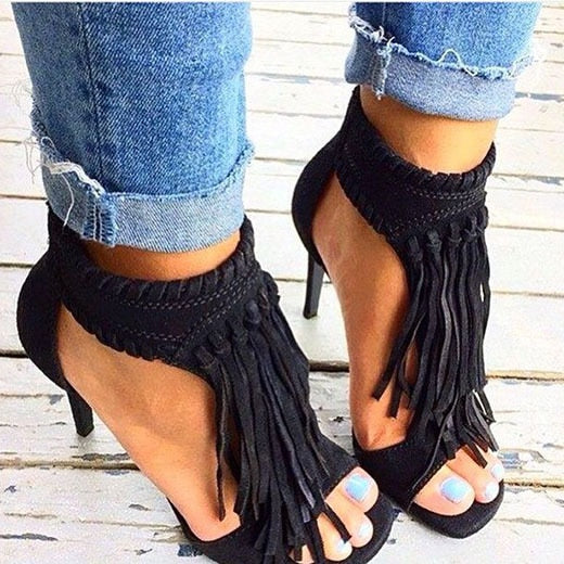 Women Fashion Tassel High Heel Sandal Shoes
