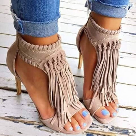 Women Fashion Tassel High Heel Sandal Shoes