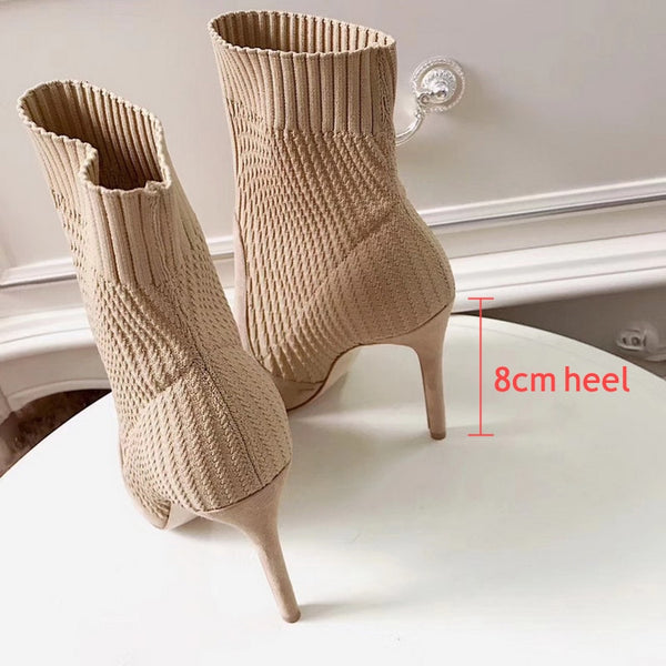 Women Knitted Sock Stiletto High Heels Ankle Boots