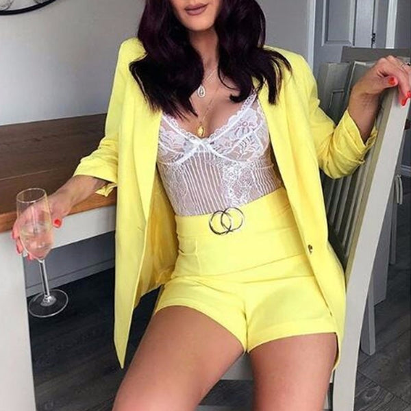 Women Fashion 2 Piece Set Blazer And Shorts