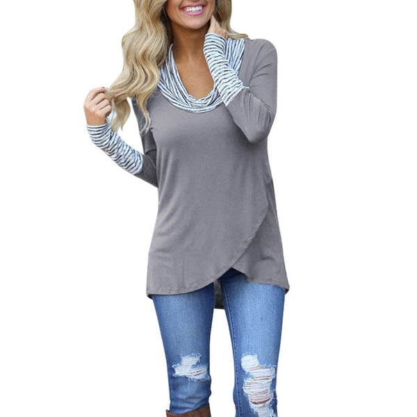 Women O-Neck Stripe Long Sleeve Casual Shirt