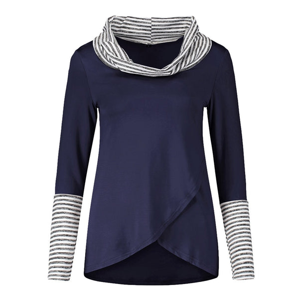 Women O-Neck Stripe Long Sleeve Casual Shirt