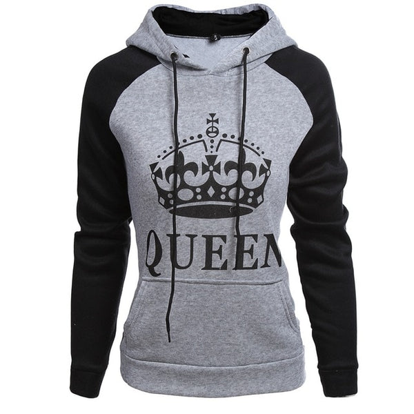 Men Women Lovers Hoodies Casual King Queen Crown Print Pocket Couple Warm Hooded Pullovers Sweatshirt