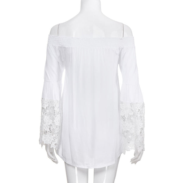 Womens White Lace Off Shoulder Long Sleeve Blouse