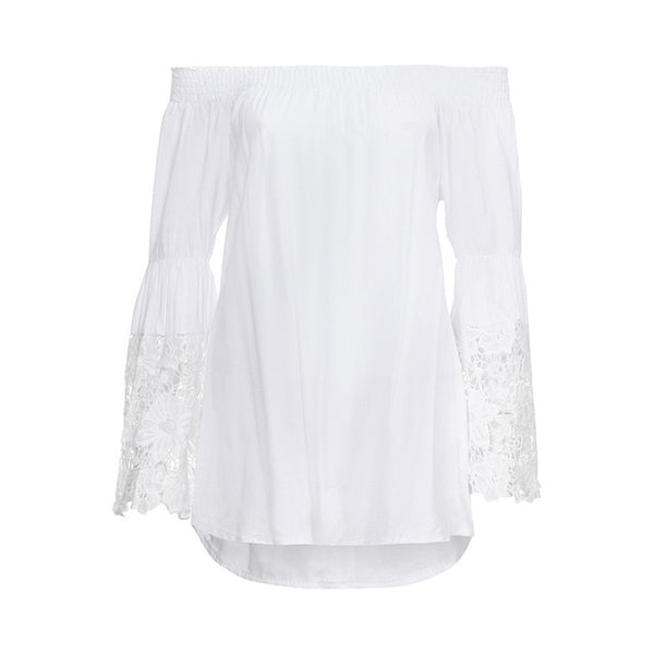 Womens White Lace Off Shoulder Long Sleeve Blouse