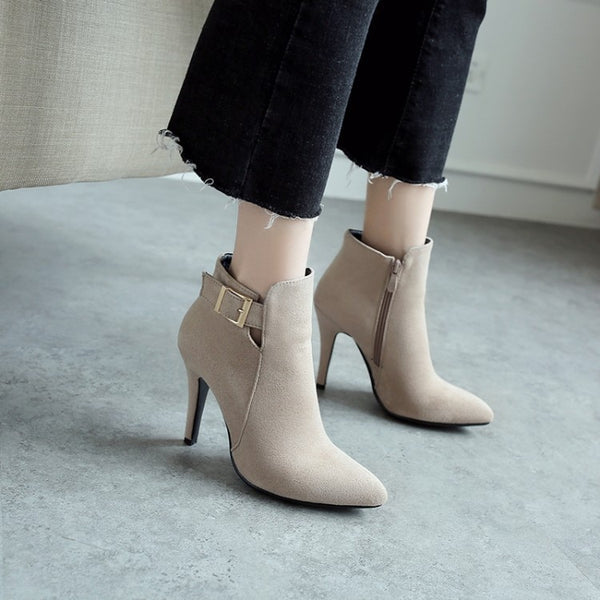 Ladies Ankle High Heel Buckle Boots