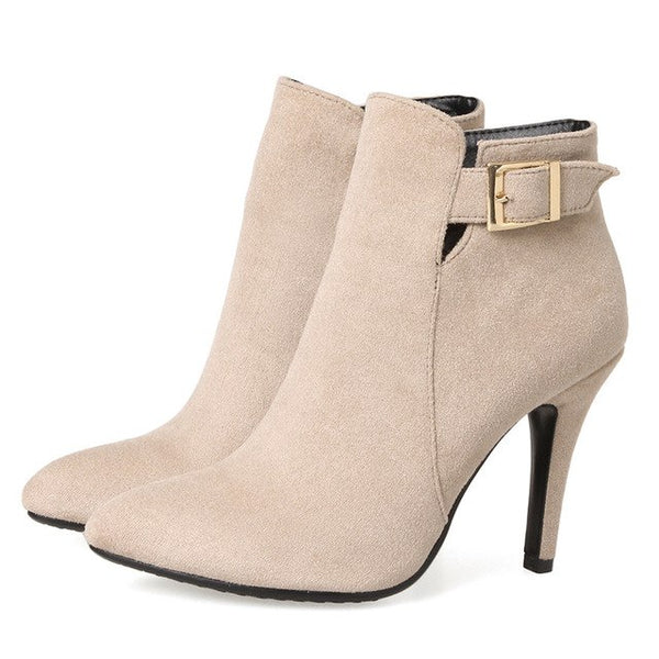 Ladies Ankle High Heel Buckle Boots