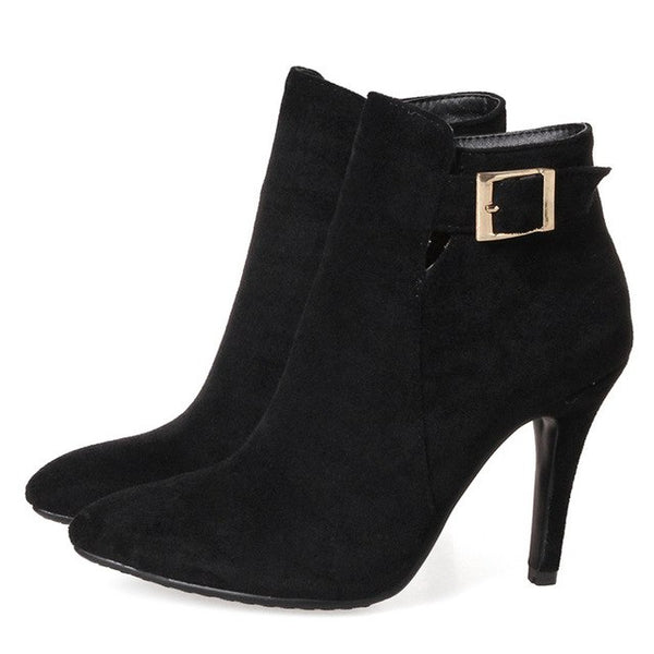 Ladies Ankle High Heel Buckle Boots