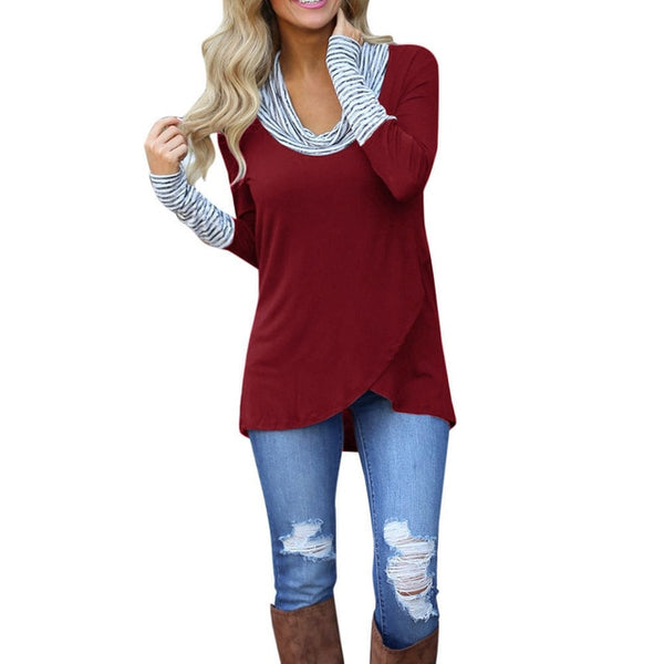 Women O-Neck Stripe Long Sleeve Casual Shirt