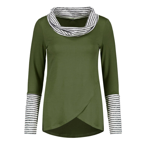 Women O-Neck Stripe Long Sleeve Casual Shirt