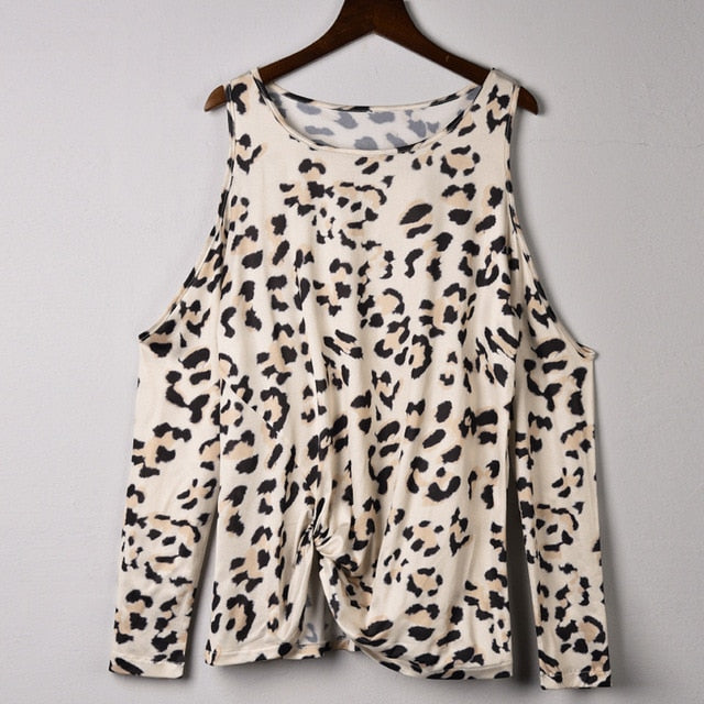 Women O-Neck Leopard Print Casual Top Tunic Blouse