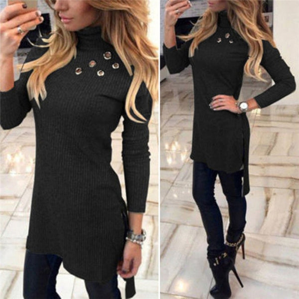 Women Autumn Slim Turtleneck Sweater Dress