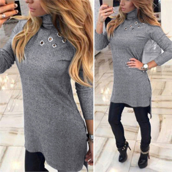Women Autumn Slim Turtleneck Sweater Dress