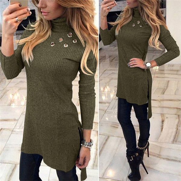 Women Autumn Slim Turtleneck Sweater Dress