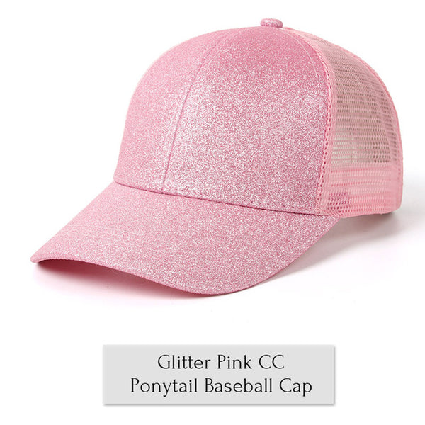 Glitter Ponytail Baseball Cap Women Snap-back Hat Summer Messy Bun Mesh Hats Casual Adjustable Sport Caps