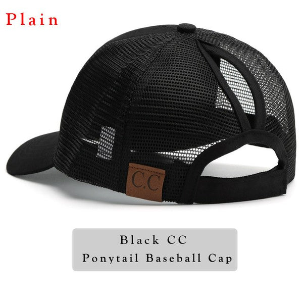 Glitter Ponytail Baseball Cap Women Snap-back Hat Summer Messy Bun Mesh Hats Casual Adjustable Sport Caps