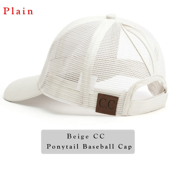 Glitter Ponytail Baseball Cap Women Snap-back Hat Summer Messy Bun Mesh Hats Casual Adjustable Sport Caps