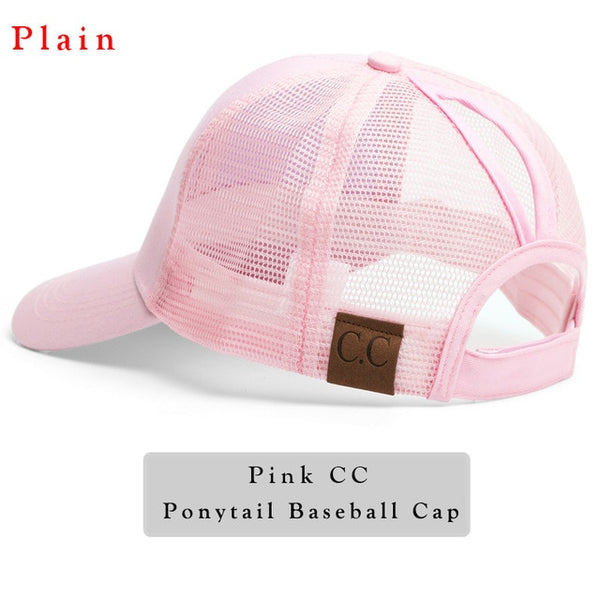 Glitter Ponytail Baseball Cap Women Snap-back Hat Summer Messy Bun Mesh Hats Casual Adjustable Sport Caps