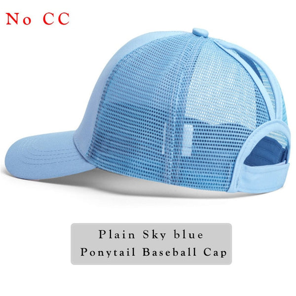Glitter Ponytail Baseball Cap Women Snap-back Hat Summer Messy Bun Mesh Hats Casual Adjustable Sport Caps