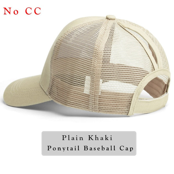 Glitter Ponytail Baseball Cap Women Snap-back Hat Summer Messy Bun Mesh Hats Casual Adjustable Sport Caps