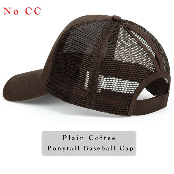 Glitter Ponytail Baseball Cap Women Snap-back Hat Summer Messy Bun Mesh Hats Casual Adjustable Sport Caps