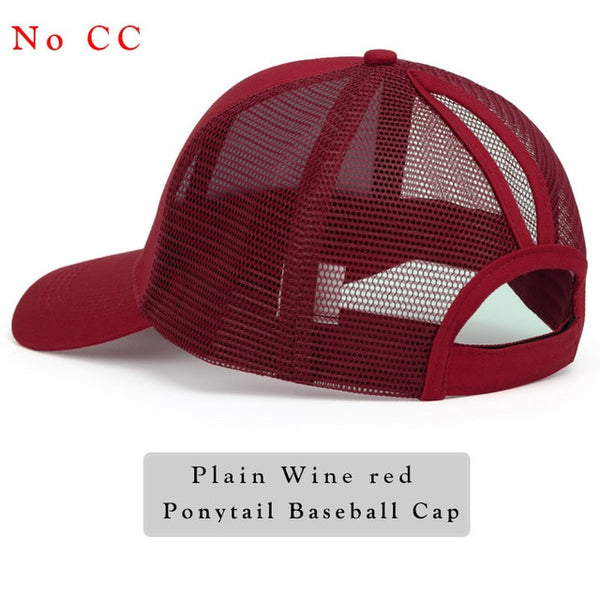 Glitter Ponytail Baseball Cap Women Snap-back Hat Summer Messy Bun Mesh Hats Casual Adjustable Sport Caps