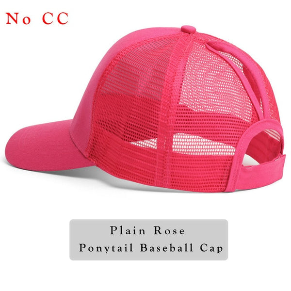 Glitter Ponytail Baseball Cap Women Snap-back Hat Summer Messy Bun Mesh Hats Casual Adjustable Sport Caps
