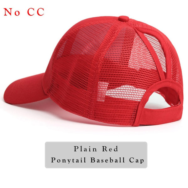 Glitter Ponytail Baseball Cap Women Snap-back Hat Summer Messy Bun Mesh Hats Casual Adjustable Sport Caps