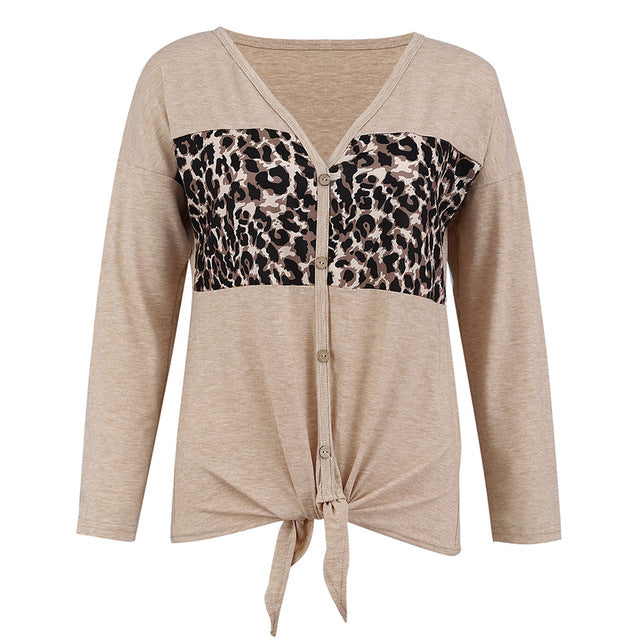 Women Leopard Print Casual Long Sleeve Blouse