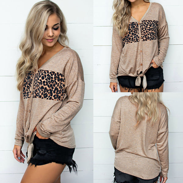 Women Leopard Print Casual Long Sleeve Blouse