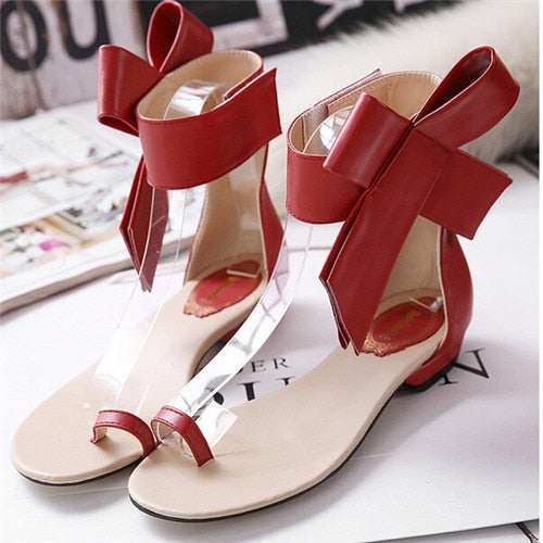 Women Fashion Retro Bowtie Flat Sandals