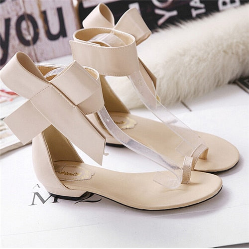 Women Fashion Retro Bowtie Flat Sandals