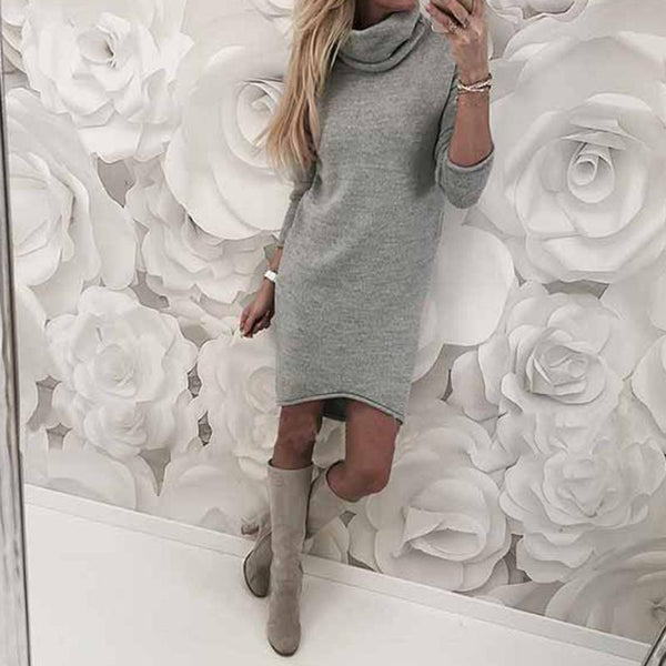 Women Elegant Solid Long Sleeve Winter Vintage Dress
