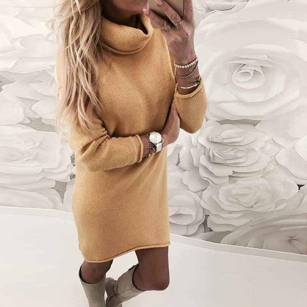 Women Elegant Solid Long Sleeve Winter Vintage Dress