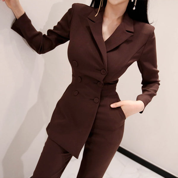 Ladies Double Breasted Ankle-length Pant Jumpsuits