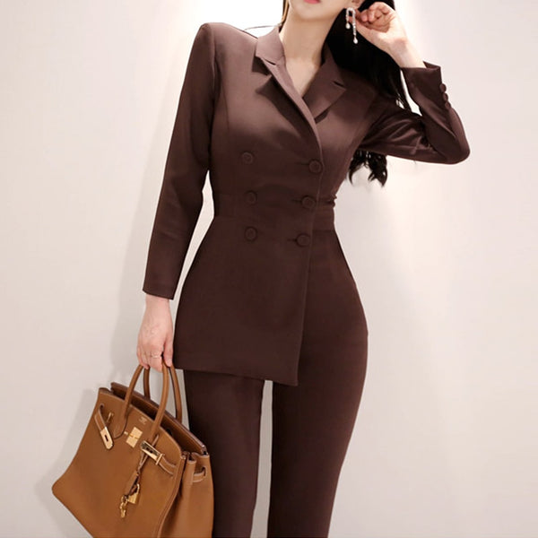 Ladies Double Breasted Ankle-length Pant Jumpsuits