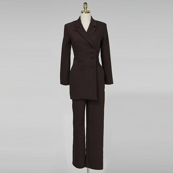 Ladies Double Breasted Ankle-length Pant Jumpsuits