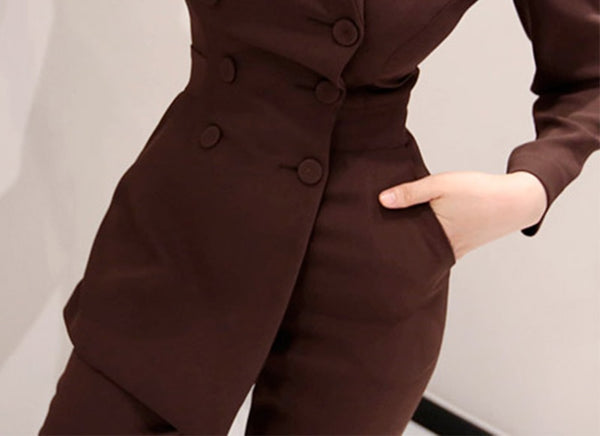 Ladies Double Breasted Ankle-length Pant Jumpsuits