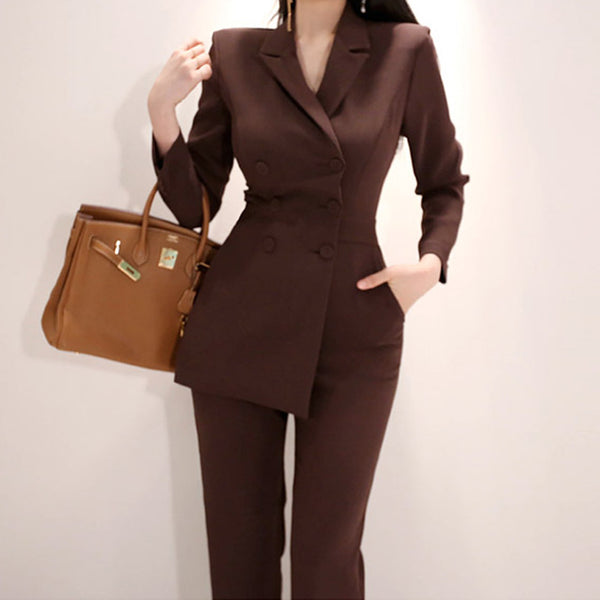 Ladies Double Breasted Ankle-length Pant Jumpsuits
