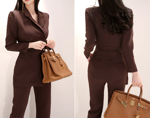 Ladies Double Breasted Ankle-length Pant Jumpsuits
